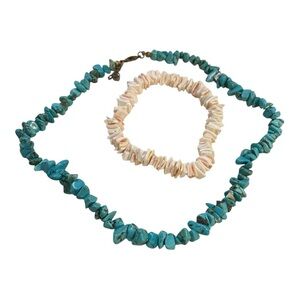 Summer Blue and Cream Bohemian Stone Necklace & Bracelet